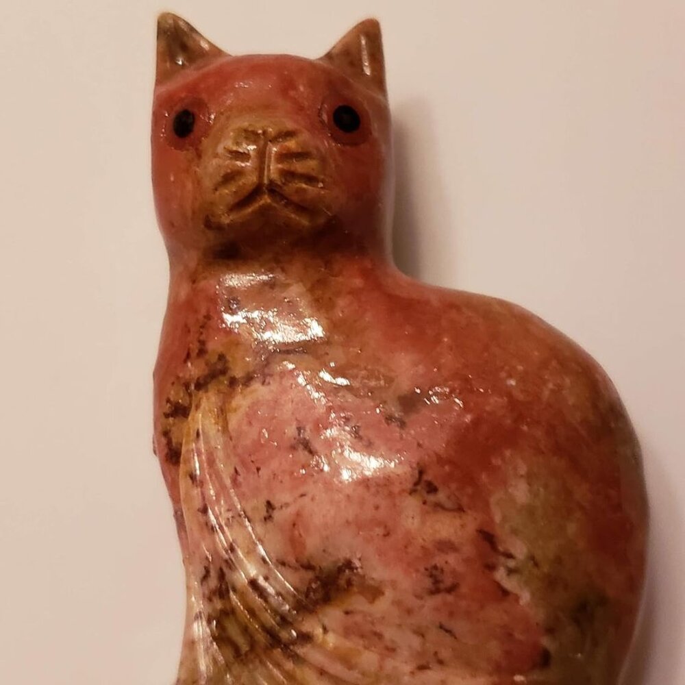 Red Jasper Carved CAT STATUE Amulet, Talisman, Metaphysical, Chakra